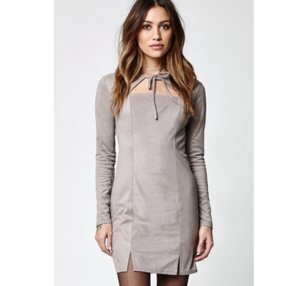 KENDALL AND KYLIE SUEDE MINI DRESS, DUSTY BROWN